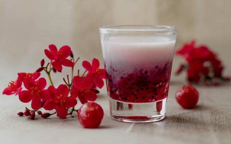 Falooda – Rosen-Milch-Dessert mit Basilikumsamen und Eis