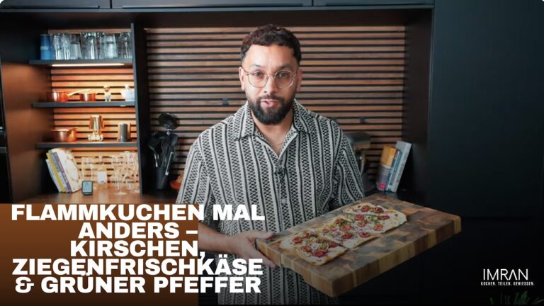 Flammkuchen mit Kirschen, Ziegenfrischkäse & grünem Pfeffer