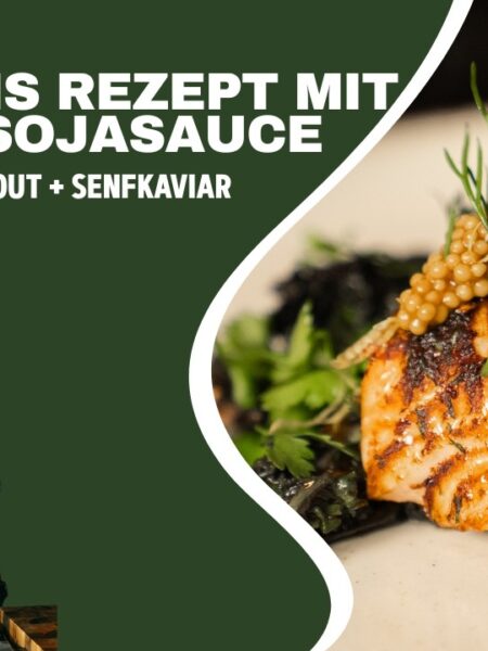 Ofenlachs mit Miso-Soja-Marinade, Flowersprout & Senfkaviar