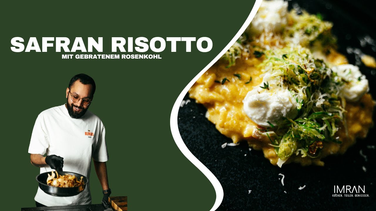 Safran-Risotto mit Burrata & gebratenem Rosenkohl