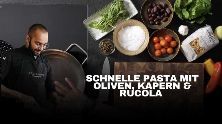 Schnelle Pasta mit Oliven, Kapern & Rucola