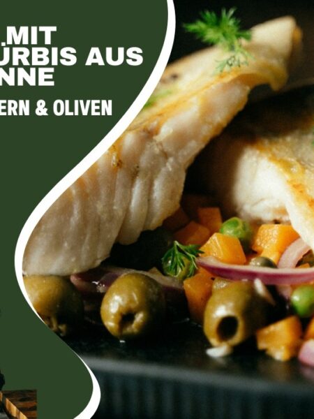 Zander mit Butternutkürbis aus der Pfanne, Kapern & Oliven